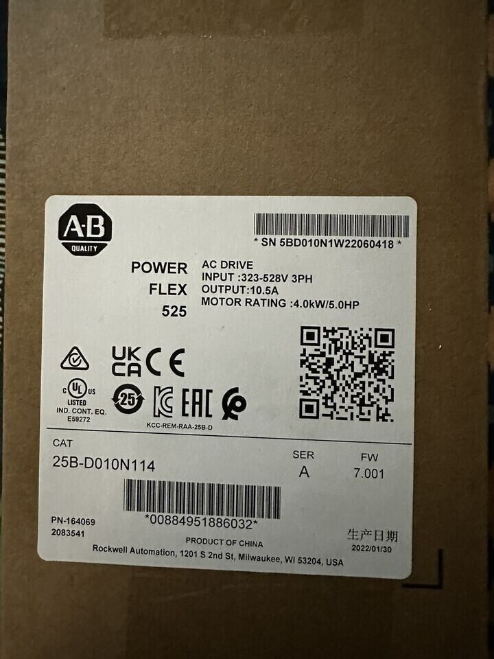 Allen-Bradley PowerFlex 525 AC Drive Model 25B-D010N114 - ALLEN-BRADLEY
