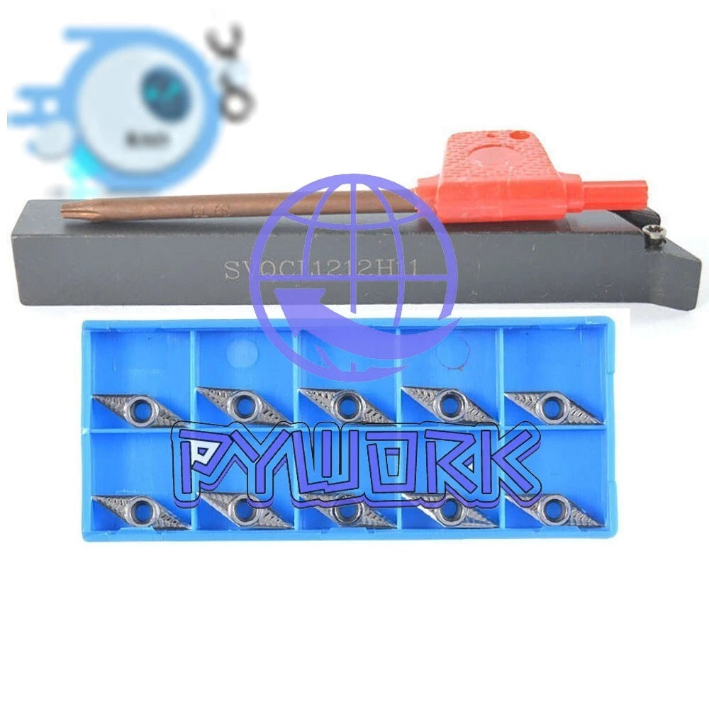 SVQCL1212H11 12mm CNC Carbide Turning Tool Holder + 10Pcs VCGT110304-AK Inserts