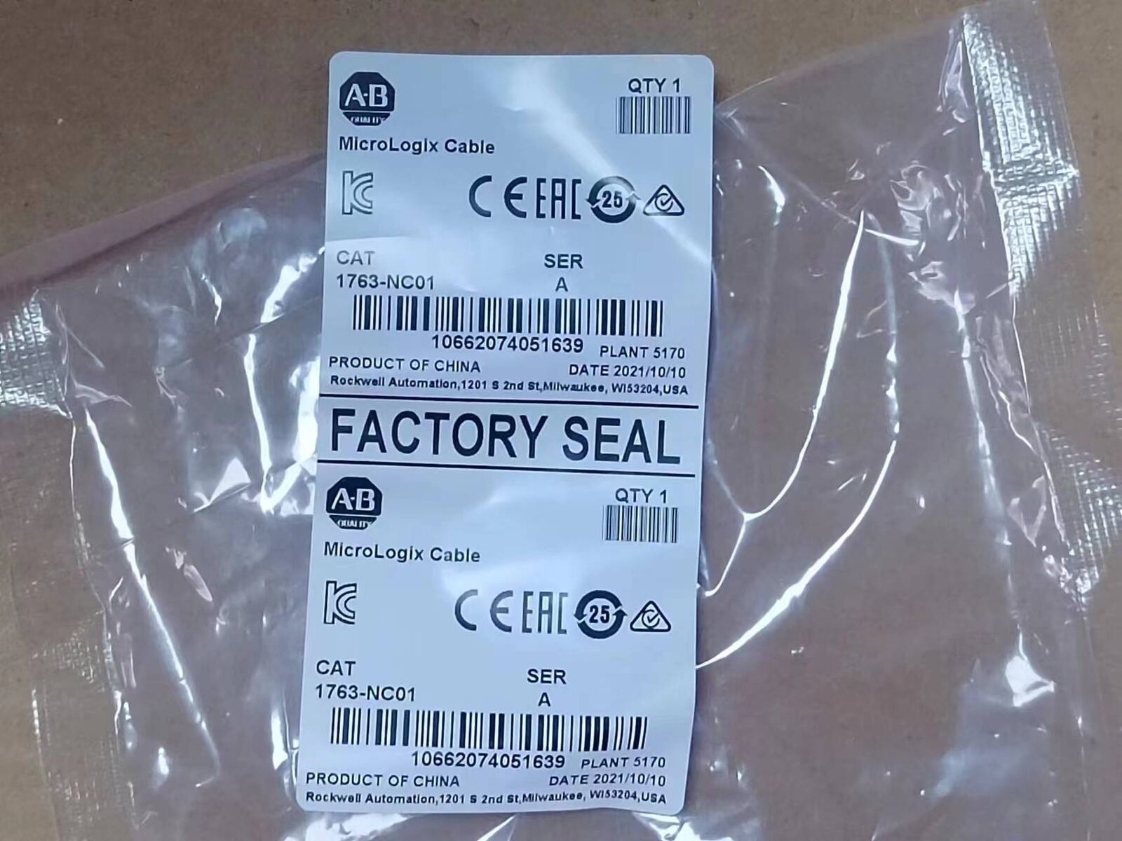 new for Allen Bradley 1763-NC01 MicroLogix DH-485 Comm Cable Surplus SEALED - ALLEN BRADLEY