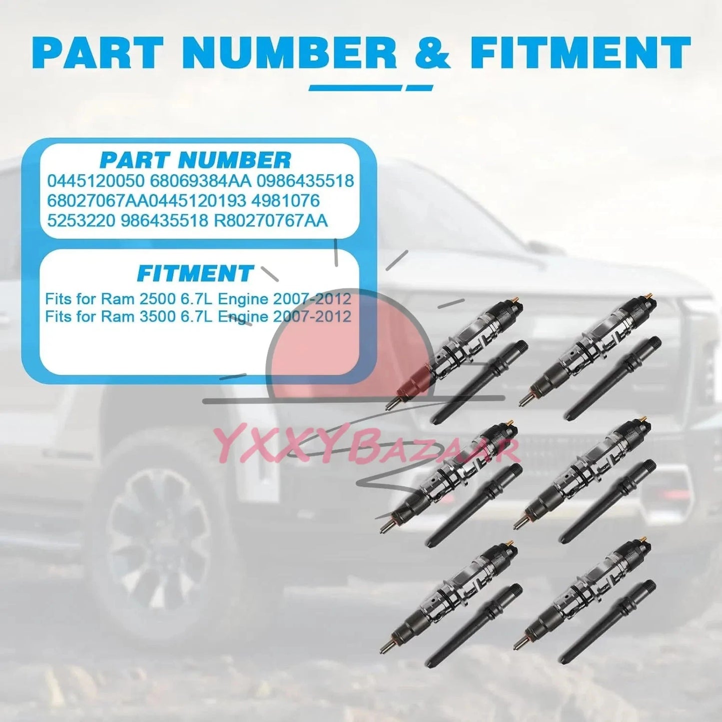 6PC 6.7L Cummins Diesel Fuel Injector 098645518 For 07-12 Dodge Ram 2500 3500
