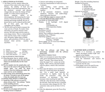 Digital Water Activity Meter WA-60A Smart Food Water Activity Tester Gauge - KOEED
