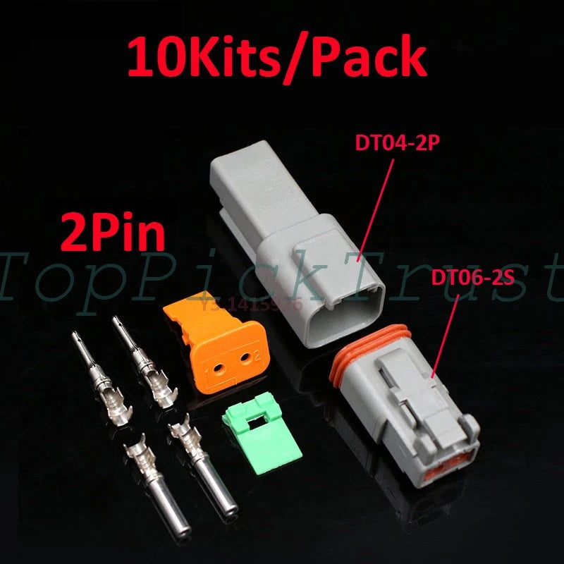 10Kits Sealed Waterproof Electrical Wire Connector Plug Deutsch DT04-2P/DT06-2S