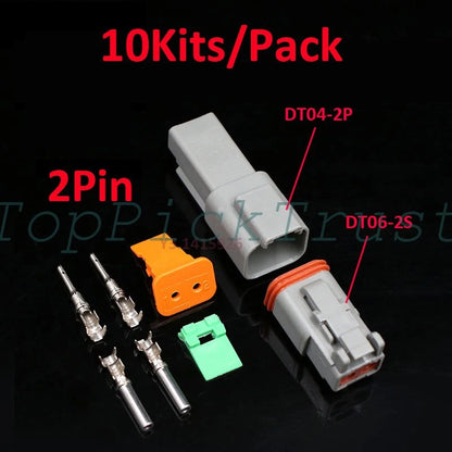 10Kits Sealed Waterproof Electrical Wire Connector Plug Deutsch DT04-2P/DT06-2S