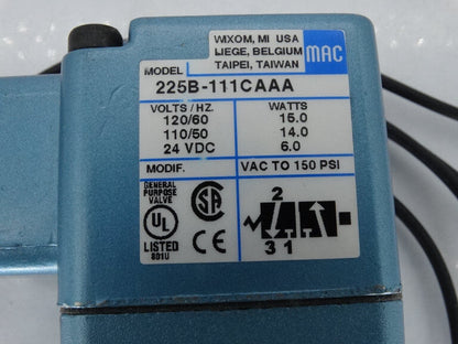 MAC VALVES INC 225B-111CAA VALVE - MAC VALVES INC