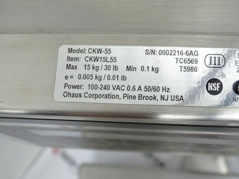 OHAUS CKW-55 SCALE, MAX WEIGHT 15KG 30LB, 100-240VAC 0.6A 50/60HZ - OHAUS
