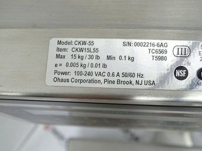 OHAUS CKW-55 SCALE, MAX WEIGHT 15KG 30LB, 100-240VAC 0.6A 50/60HZ - OHAUS