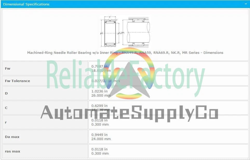 NTN NK 18/16R Needle Roller Bearing 18x26x16mm #