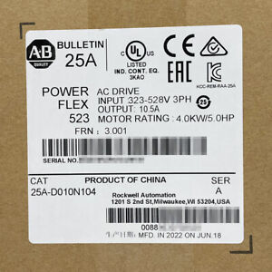 Allen-Bradley PowerFlex 523 4kW 5Hp AC Drive 25A-D010N104 - ALLEN-BRADLEY