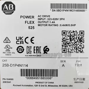 AB 25B-D1P4N114 PowerFlex 525 AC Drive 480V 1.4A 0.5HP New Surplus - ABB