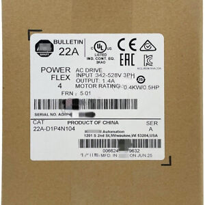 New Sealed Allen Bradley 22A-D1P4N104 PowerFlex 4 AC Drive 0.4 kW 0.5 HP - ALLEN BRADLEY