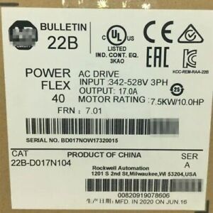 Allen Bradley 22B-D017N104 PowerFlex 40 7.5kW 10 HP AC Drive - ALLEN BRADLEY