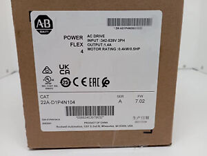 Allen Bradley PowerFlex 4 AC Drive, 0.4KW, 0.5HP, 22A-D1P4N104 - ALLEN BRADLEY