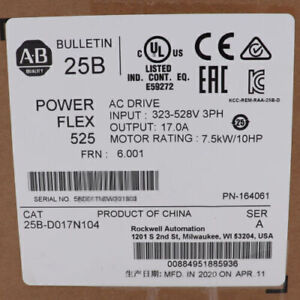 Allen-Bradley New Factory Sealed 25B-D017N104 PowerFlex 525 7.5kW 10Hp AC Drive - ALLEN-BRADLEY
