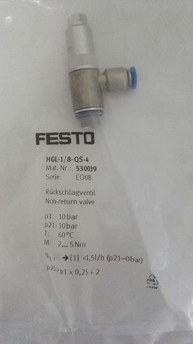 Festo HGL-1/8-QS-4 530039 Check Valve HGL1/8QS4 One Free Shipping