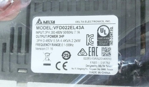 One Delta VFD022EL43A Frequency Converter 380V 2.2KW ping