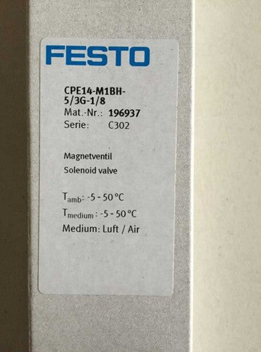 Festo CPE14-M1BH-5/3G-1/8 196937 Solenoid Valve One CPE14M1BH5/3G1/8