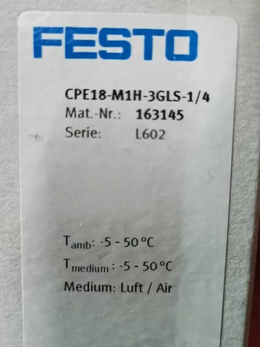 Festo CPE18-M1H-3GLS-1/4 163145 Solenoid Valve One CPE18M1H3GLS1/4