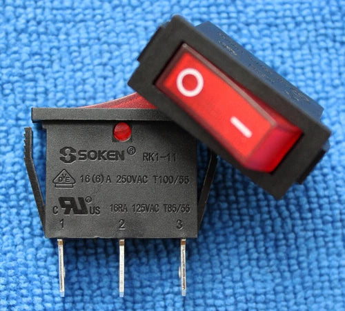 1PC SOKEN RK1-11 Rocker Switch Red Lamp 16A 125/250VAC 3 Pins 2 Positions #ke