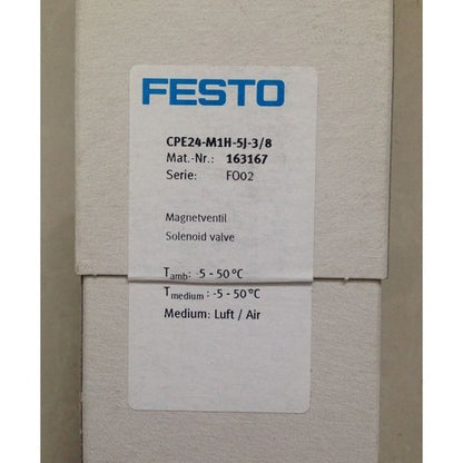 Festo CPE24-M1H-5J-3/8 163167 Solenoid Valve One Free Shipping CPE24M1H5J3/8