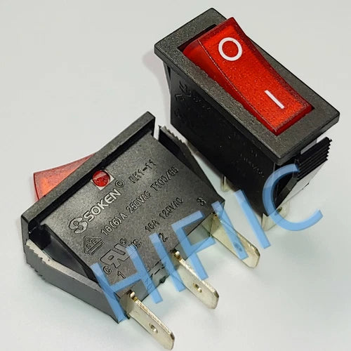 1PC SOKEN RK1-11 Rocker Switch Red Lamp 16A 125/250VAC 3 Pins 2 Positions #ke