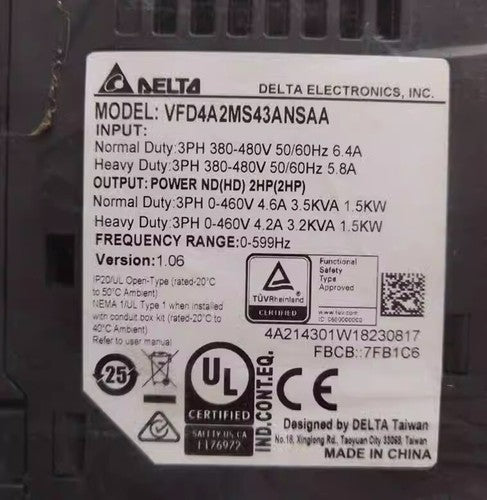 1PC Delta VFD4A2MS43ANSAA Three-Phase 380v 1.5kw Control Inverter