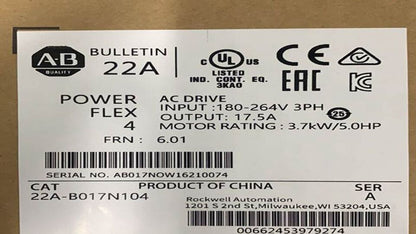 new Allen-Bradley 22A-B017N104 Power Flex 4 3.7 kW 5 HP AC Drive 22AB017N104