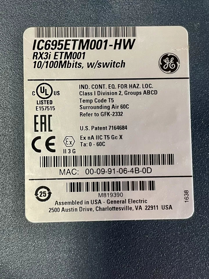 new GE Fanuc IC695ETM001 IC695ETM001-HW Module One ping - GE FANUC