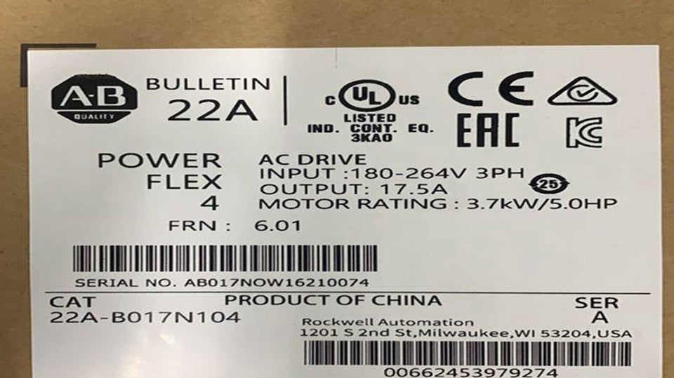 new Allen-Bradley 22A-B017N104 Power Flex 4 3.7 kW 5 HP AC Drive 22AB017N104
