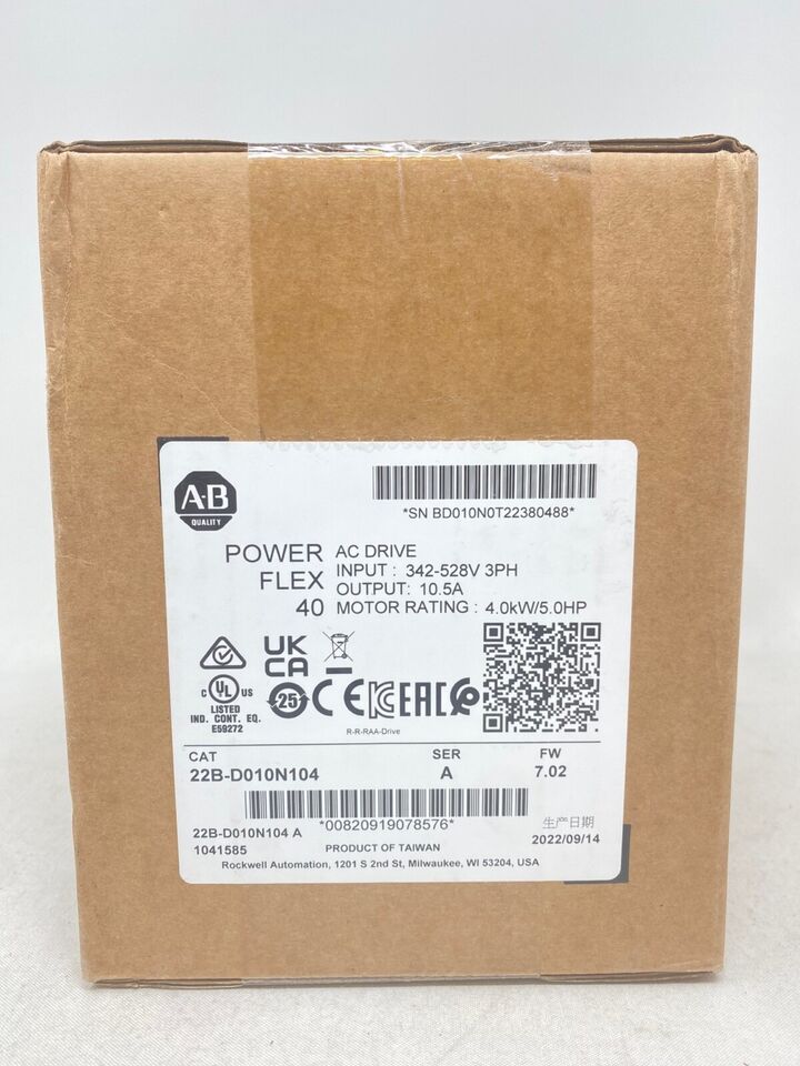 new  Sealed Allen-Bradley 22B-D010N104 PowerFlex 40 AC Drive 4.0kW/5HP/7.02FW