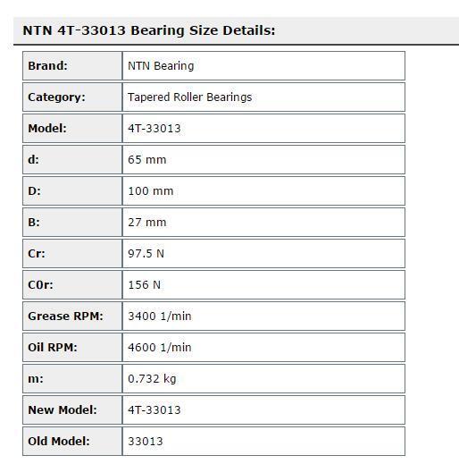 new 1PC NTN 4T-33013 Tapered Roller Bearing 65x100x27mm - NTN