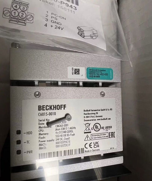1PC Beckhoff C6015-0010 TWINCAT2 Single Core 1.46GHz PING - BECKHOFF