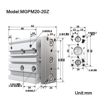 new 1PCS Air Cylinder MGPM12-20Z Compact Type Bore 12mm Stroke 20mm Double Action - MODEL