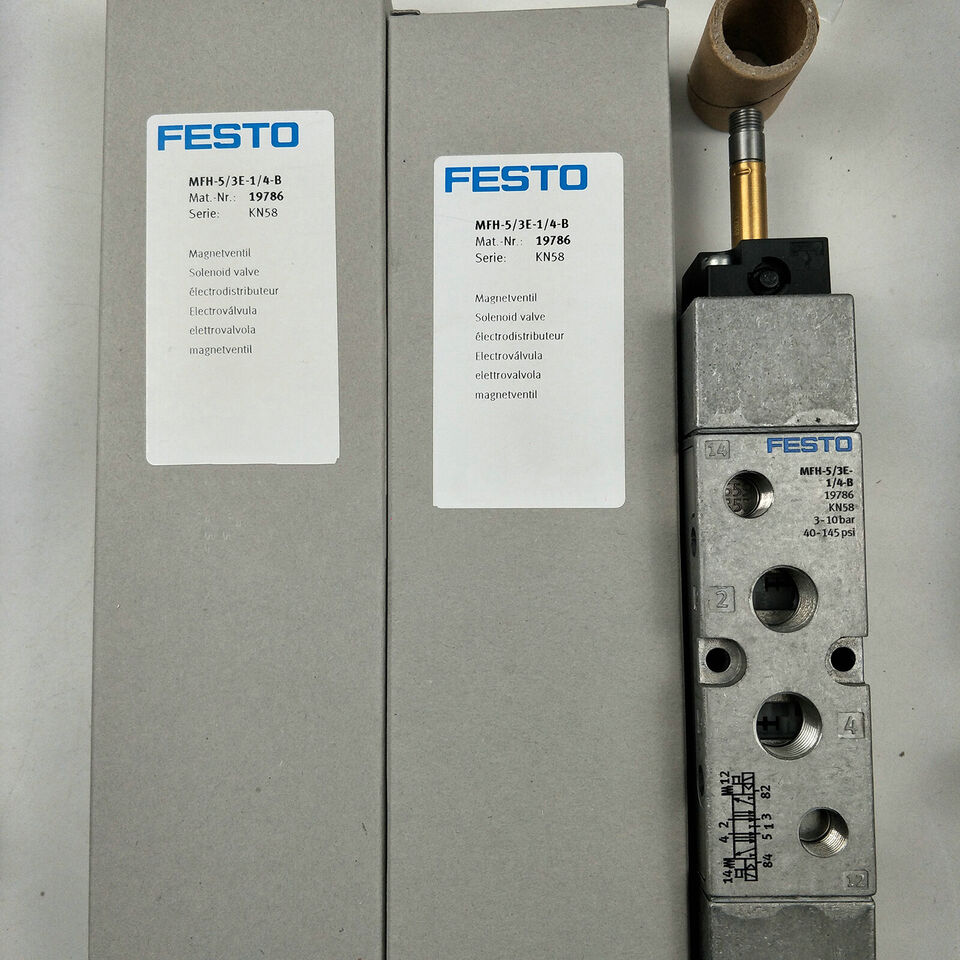 new Festo MFH-5/3E-1/4-B 19786 Solenoid Valve One MFH5/3E1/4B - FESTO
