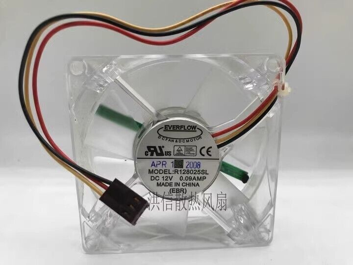 new 1 pcs fan 8cm 3 wire cooling fan R128025SL DC12V 0.09A 8025 - INDUSTRALPRO