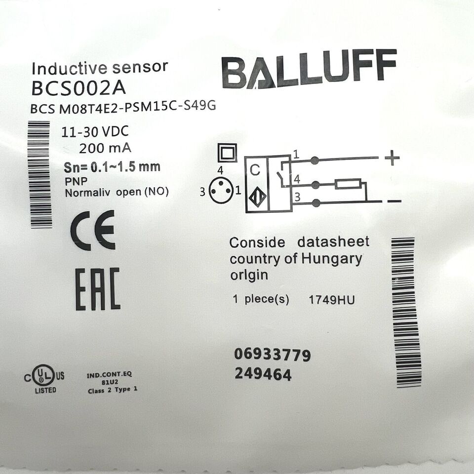 BALLUFF BES M08T4E2-PSM15C-S49G Proximity Switch - BALLUFF