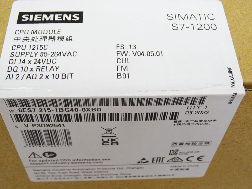 new  Siemens 6ES7215-1BG40-0XB0 6ES72151BG400XB0 SIMATIC S7-1200 CPU 1215C