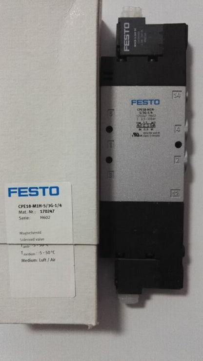 new Festo CPE18-M1H-5/3G-1/4 170247 Solenoid Valve One Ship CPE18M1H5/3G1/4 - FESTO