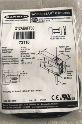 new 1pcs BANNER Q12AB6FF30 Photoelectric Sensor