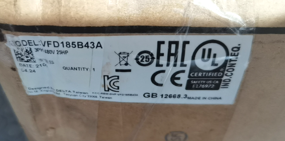 new DELTA VFD185B43A Drive AC 25Hp Three Phase 460V Input PLC - DELTA
