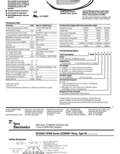 Optimized Title: TE Connectivity Kilovac EV200AAANA Relay Contactor (TYCO) 12-24V 900V 500A - TE CONNECTIVITY