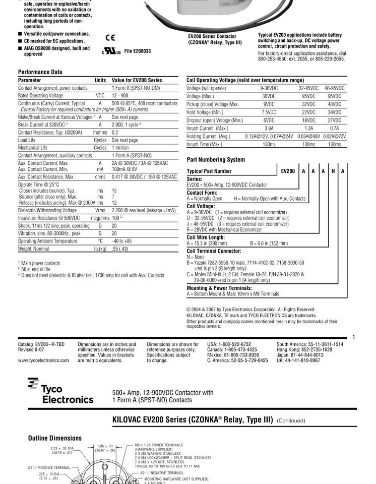 new TE Connectivity Kilovac EV200AAANA Relay Contactor Working TYCO 12-24v 900v 500A