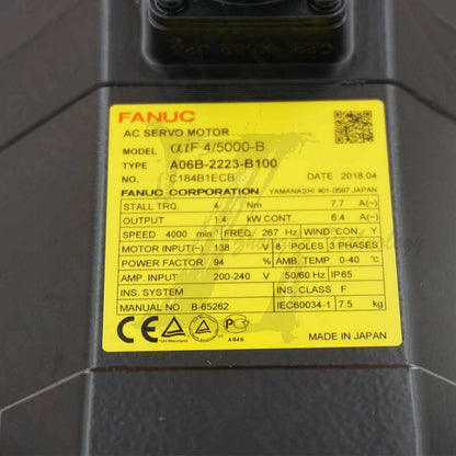 Used AC SERVO MOTOR MDL Ai4/4000, ST, SLK, a1000 A06B-0223-B100 - FANUC