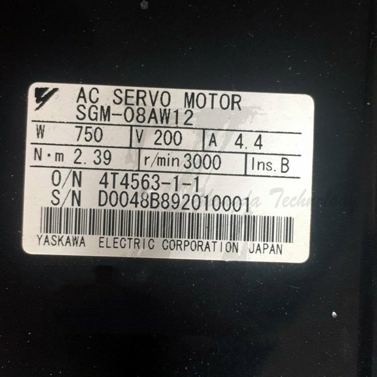 Used Yaskawa AC servo motor SGM-08AW12 good - YASKAWA