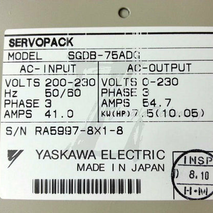 Used Yaskawa Servo Drive SGDB-75ADG Tested In Good Condition - YASKAWA