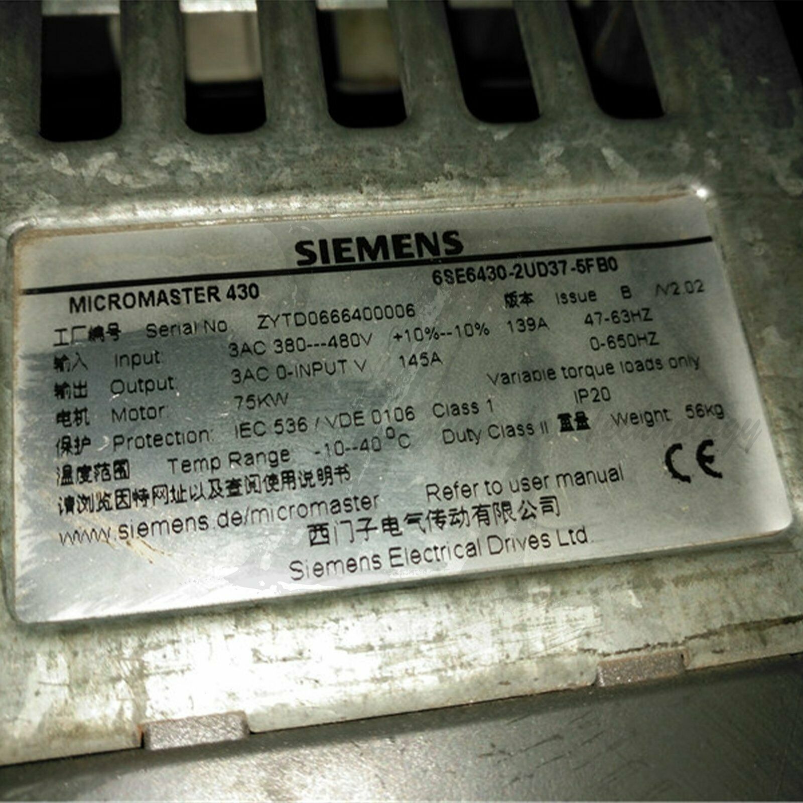 Used Siemens 6SE6430-2UD37-5FB0 75KW 6SE6430-2UD37-5FB0