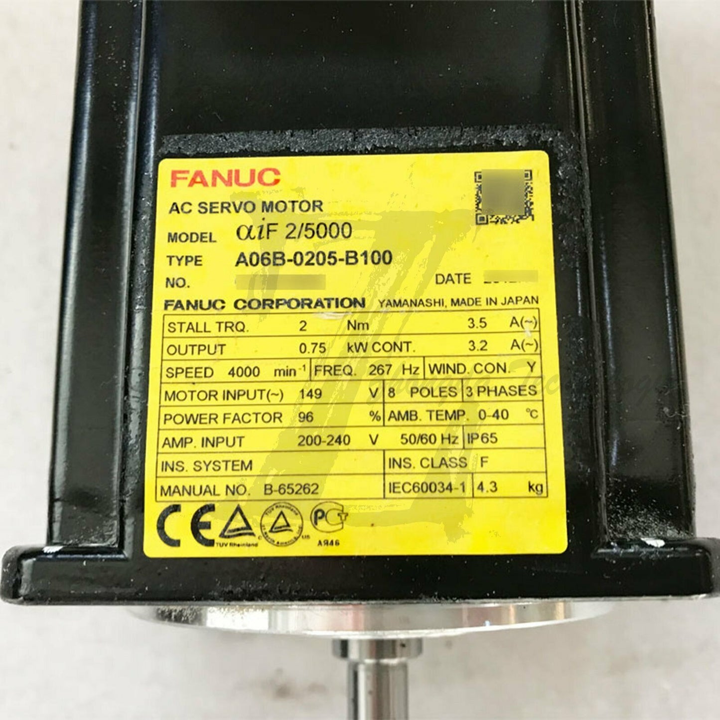 Used AC SERVO MOTOR MDL AiF2/5000, ST, SLK, a1000 A06B-0205-B100 - FANUC