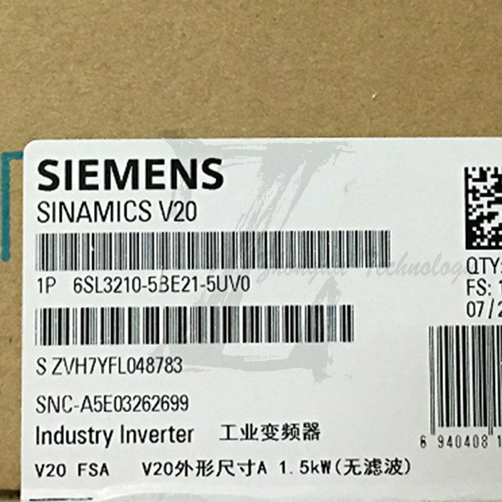 New Siemens inverter 6SL3210-5BE21-5UV0