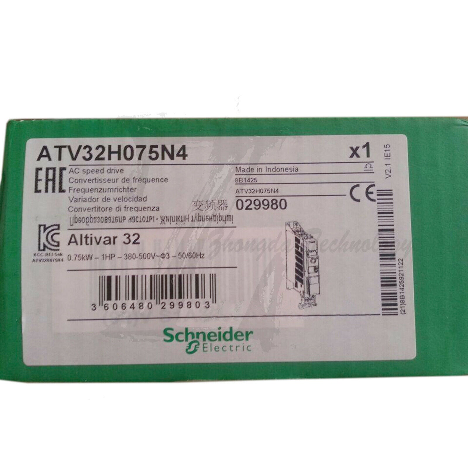 New Schneider ATV32H075N4 inverter - 0.75 kw -400 V- single phase with heat sink - SCHNEIDER