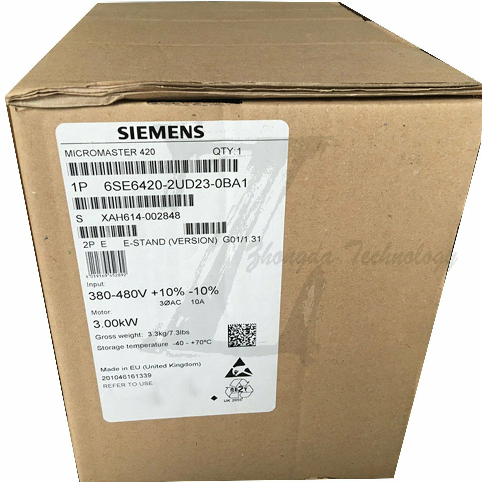 Siemens，MICROMASTER 420， Inverter Drive，3.00 kW，380 to 480 V，6SE6420-2UD23-0BA1 Siemens