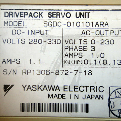 Used Yaskawa servo drive SGDC-010101ARA Tested In Good Condition - YASKAWA